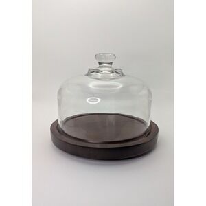 Goodwood Vintage Glass Cloche Dome with Dark Wood Base Round Cheese Server 7.5in